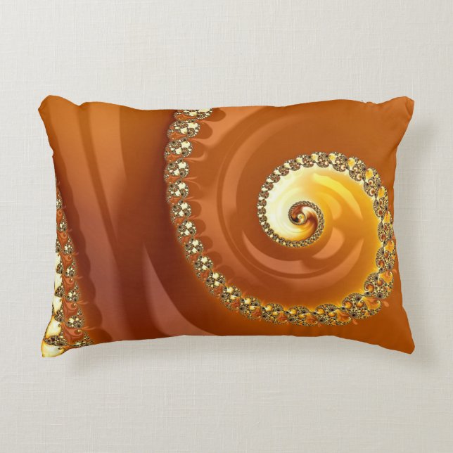 Abstract Gold Orange Gradient Spiral Fractal Accent Pillow (Front)