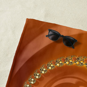 Abstract Gold Orange Gradient Spiral Fractal Beach Towel