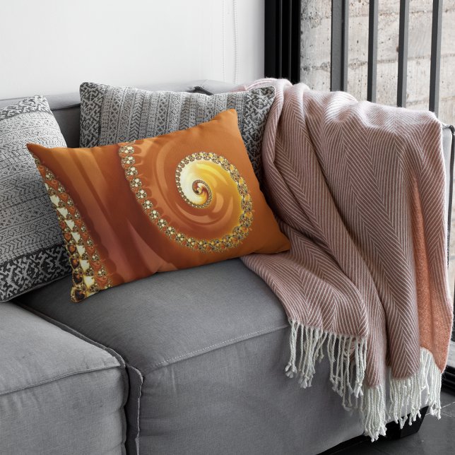 Abstract Gold Orange Gradient Spiral Fractal Lumbar Pillow (Creator Uploaded)