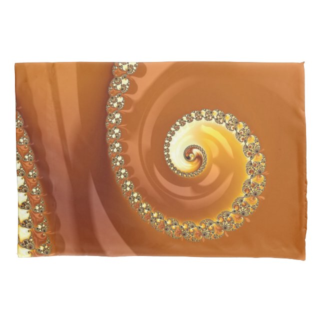 Abstract Gold Orange Gradient Spiral Fractal Pillowcase (Front)