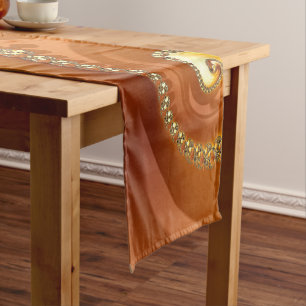 Abstract Gold Orange Gradient Spiral Fractal Short Table Runner