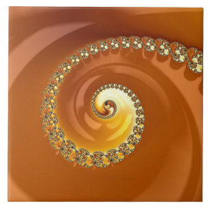 Abstract Gold Orange Gradient Spiral Fractal Tile