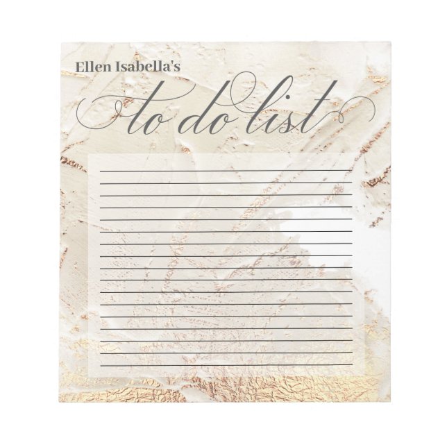 Abstract Gold Paint Texture Calligraphy To DO List Notepad (Front)