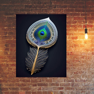 Abstract Gold Peacock Feather Illustration Poster