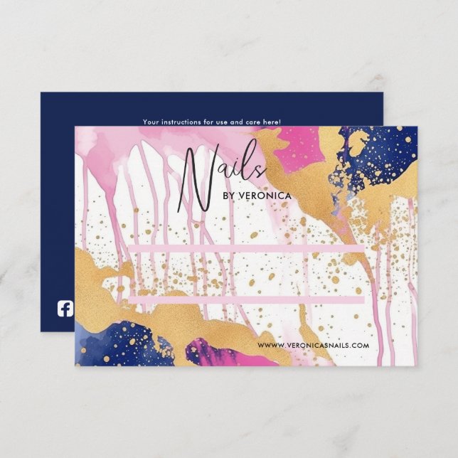 Abstract Gold Pink Chic Press On Nail Display Card (Front/Back)