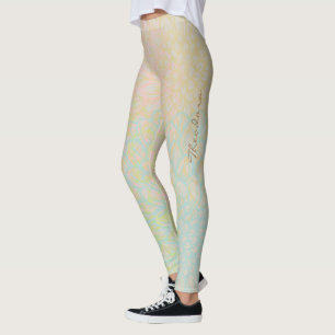 Abstract Gold Pink Floral Leggings