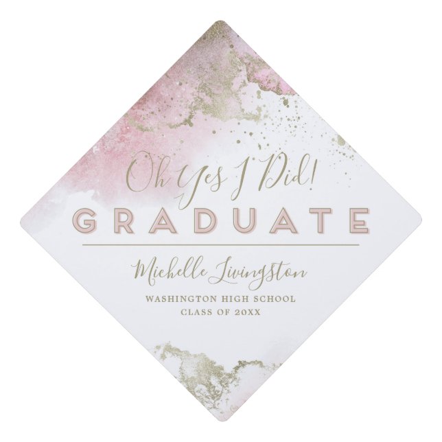 Abstract Gold & Pink Girly Graduation Cap Topper (Front)