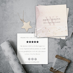 Abstract Gold Purple Monogram Review Request Square Business Card