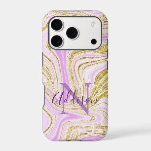 Abstract Gold Purple Swirl Monogram Stylish