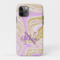 Abstract Gold Purple Swirl Monogram Stylish