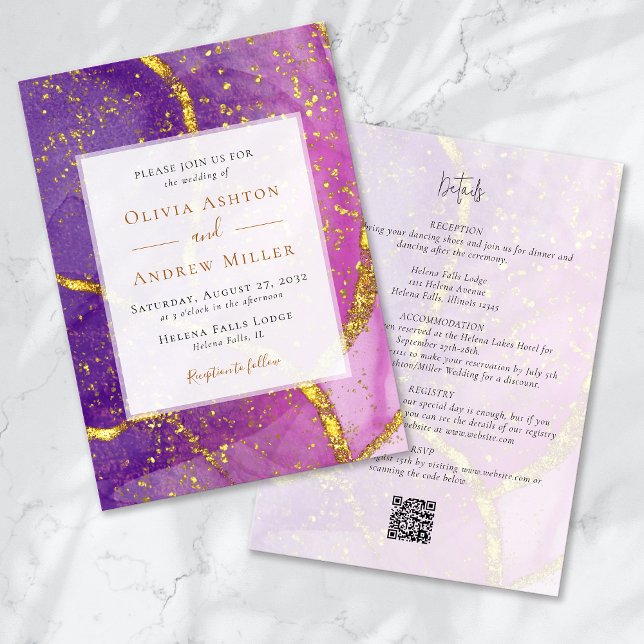 Abstract Gold Purple Unique All in One QR Wedding Invitation (Creator Uploaded)