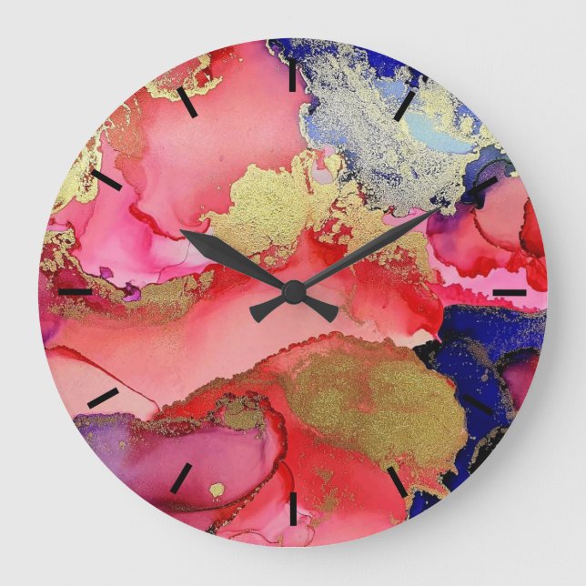 Abstract Gold Red Blue Acrylic Wall Clock (Front)