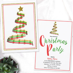 Abstract Gold Red Green Ribbon Christmas Party  Invitation