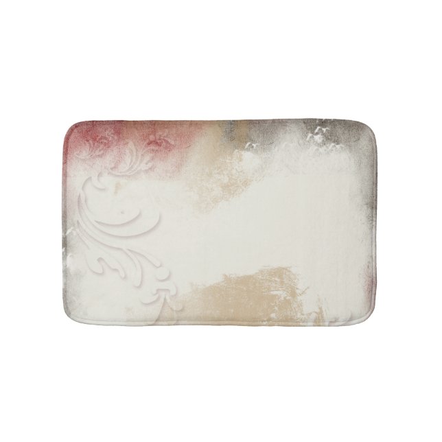 Abstract Gold Red Grey Swirl Art Bath Mat (Front)