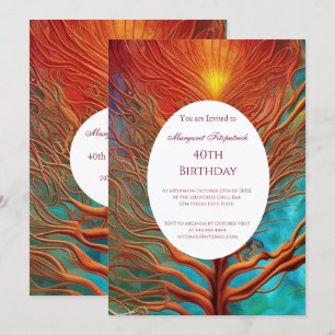 Abstract gold red teal any age Birthday Party Invitation