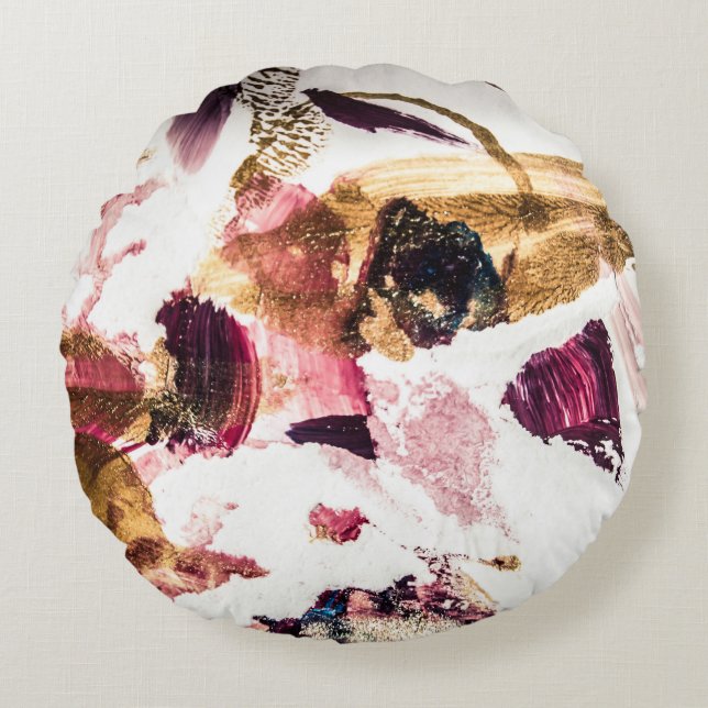 Abstract Gold Sparkles Creative Art Round Pillow (Front)