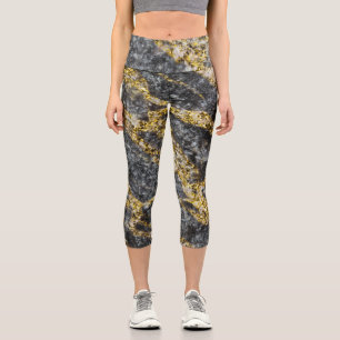 Abstract gold sparkles rocky texture capri leggings