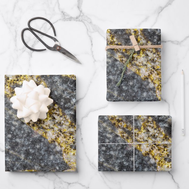 Abstract gold sparkles rocky texture wrapping paper sheet (Front)