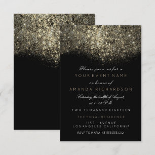 Abstract Gold Sparkly Glitter Black White Event Invitation