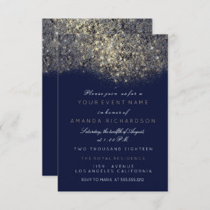 Abstract Gold Sparkly Glitter Blue Navy Glam Event Invitation