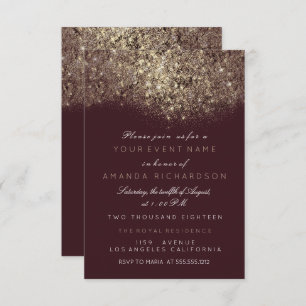 Abstract Gold Sparkly Glitter Burgundy Typography Invitation