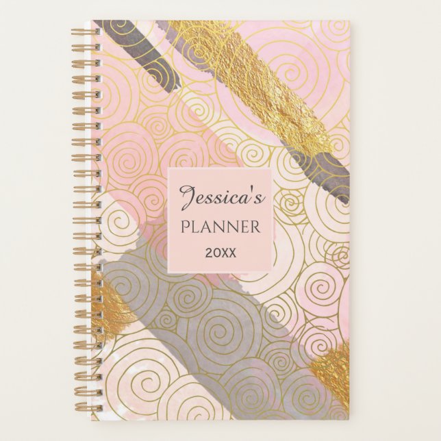 Abstract Gold Stripes and Pink Swirls Personalised (Devant)