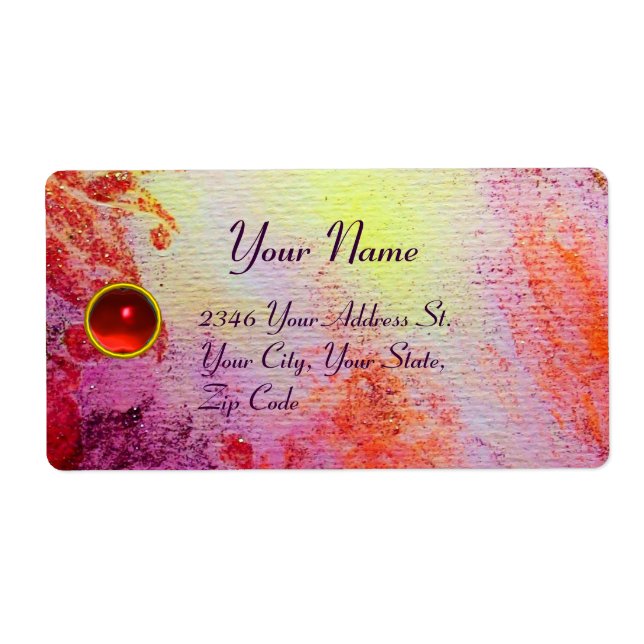 ABSTRACT GOLD SWIRLS , red pink purple ruby (Front)