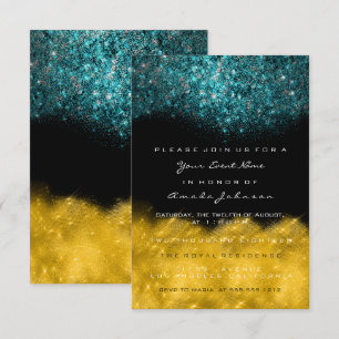 Abstract Gold Teal Ocean Glitter Black White Event Invitation