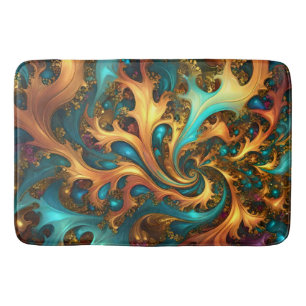 Abstract Gold Teal Orange Flames, Bath Mat