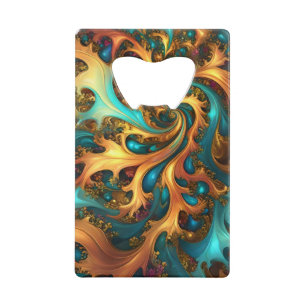 Abstract Gold Teal Orange Flames, Credit Card Bottle Opener