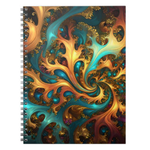 Abstract Gold Teal Orange Flames, Notebook