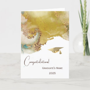 Abstract Gold Teal Personalized Graduation  Card