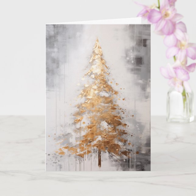 Abstract Gold Tree Christmas Card (Orchid)