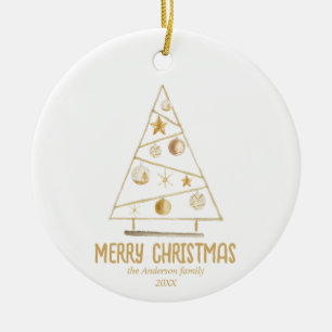 Abstract Gold Tree Merry Christmas Ceramic Ornament