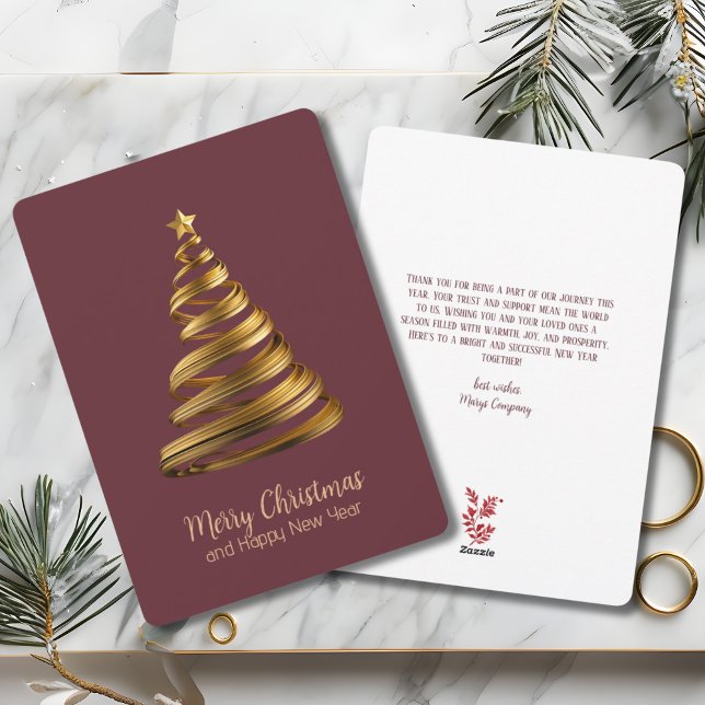 Abstract Gold Tree Minimalist Corporate Christmas Holiday Card (Creator Uploaded)