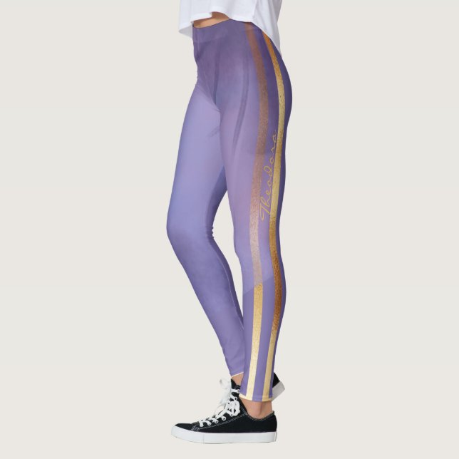 Abstract Gold Violet Floral Leggings (Left)