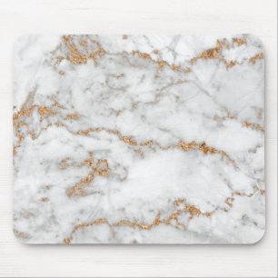 Abstract Gold White Grey Carrara Glitter Marble Mouse Pad