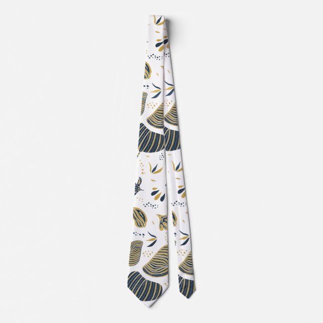 Abstract golden and blue foliage tie (Front)