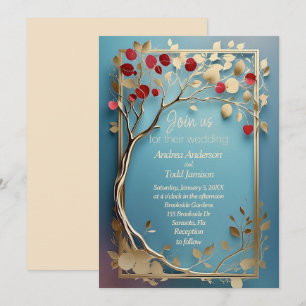 Abstract golden apple tree wedding invitation
