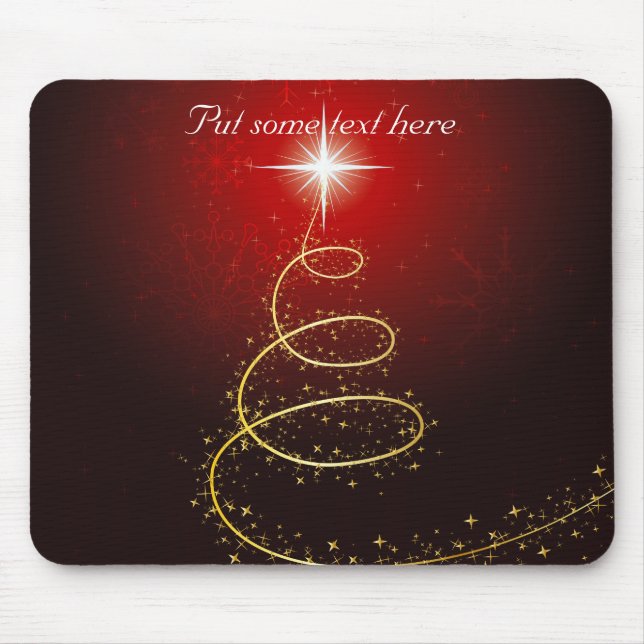 Abstract Golden Christmas Tree on Glowing Red Mouse Pad (Front)
