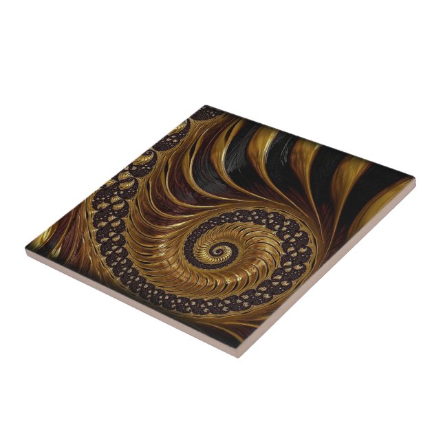 Abstract Golden Fractal - Black and Gold Tile (Side)