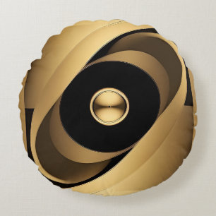 Abstract Golden Geometric Design Round Pillow