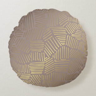 Abstract golden lines pattern round pillow