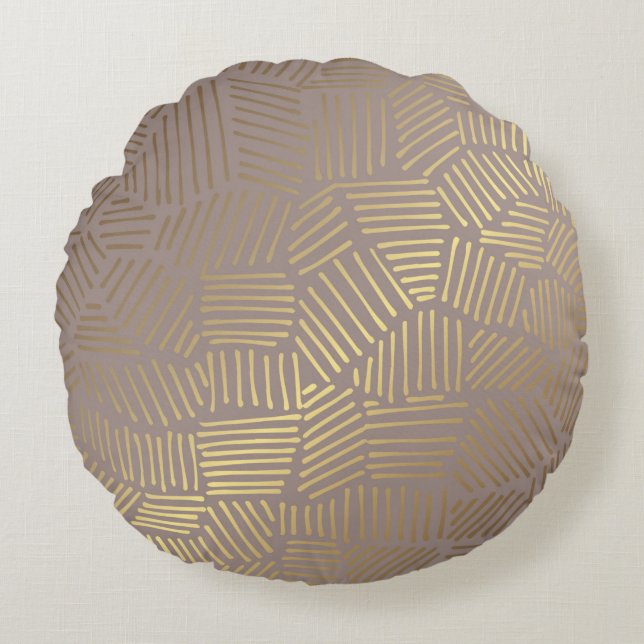 Abstract golden lines pattern round pillow (Front)