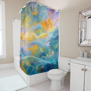 Abstract Golden Lotus Floating Flowers 