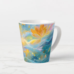 Abstract Golden Lotus Floating Flowers  Latte Mug