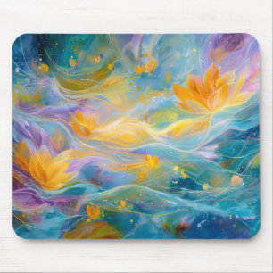 Abstract Golden Lotus Floating Flowers  Mouse Pad