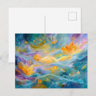Abstract Golden Lotus Floating Flowers  Postcard