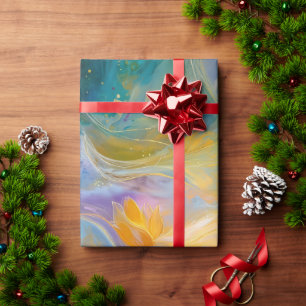 Abstract Golden Lotus Floating Flowers Wrapping Paper