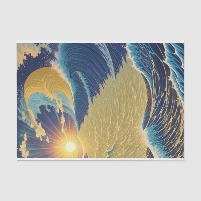 Abstract Golden Morning Sunrise Ocean Wave Tissue Paper (Front)
